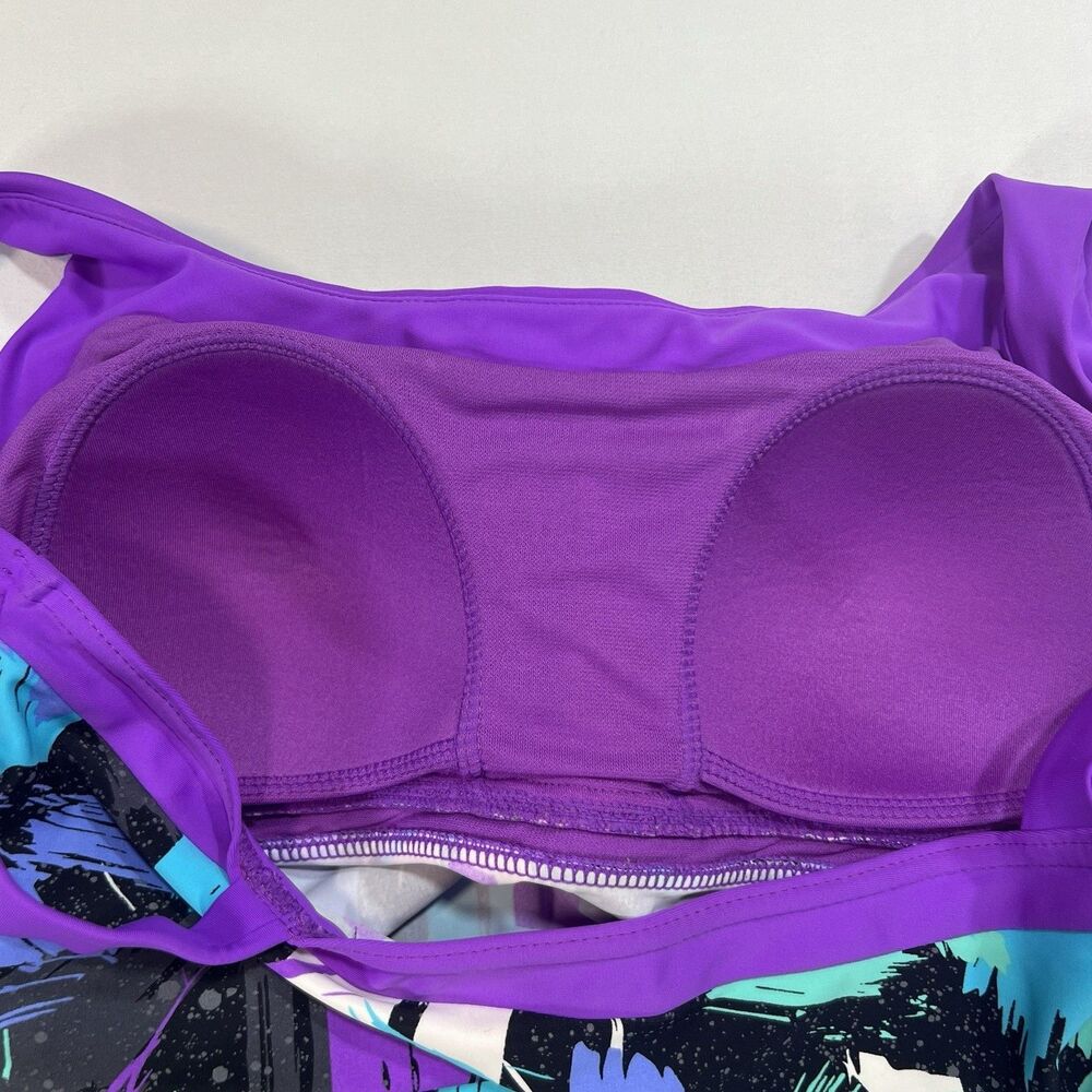 ZeroXposur Women's Tankini Swim Top Size 14 Abstract Purple Blue Teal Floral - Picture 6 of 8